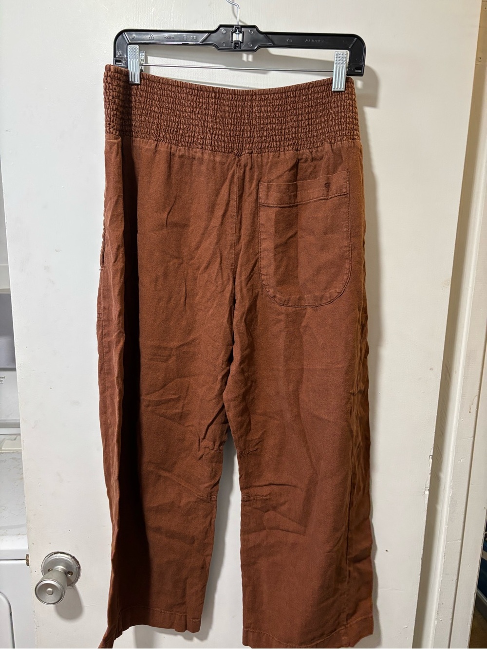 Anthropologie Pilcro Reese Smocked Linen Barrel Pants Medium Brown Boho Size M - Picture 7 of 8